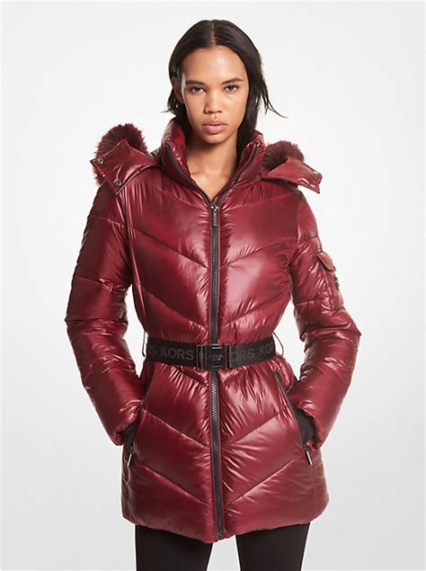 michael kors quilted faux fur trim parka
